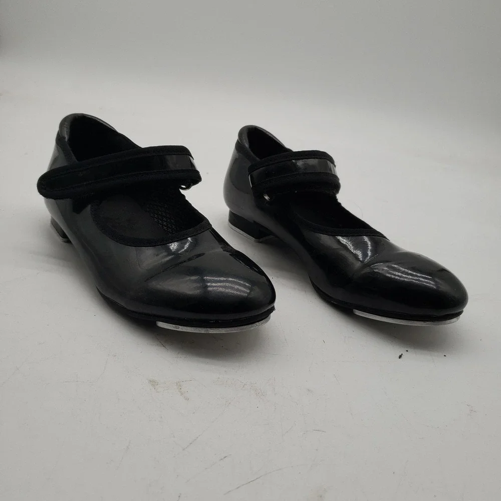 Tap Shoes Girls Size 11C Black Patent Mary Jane Tap Dance Adjustable Strap Flats